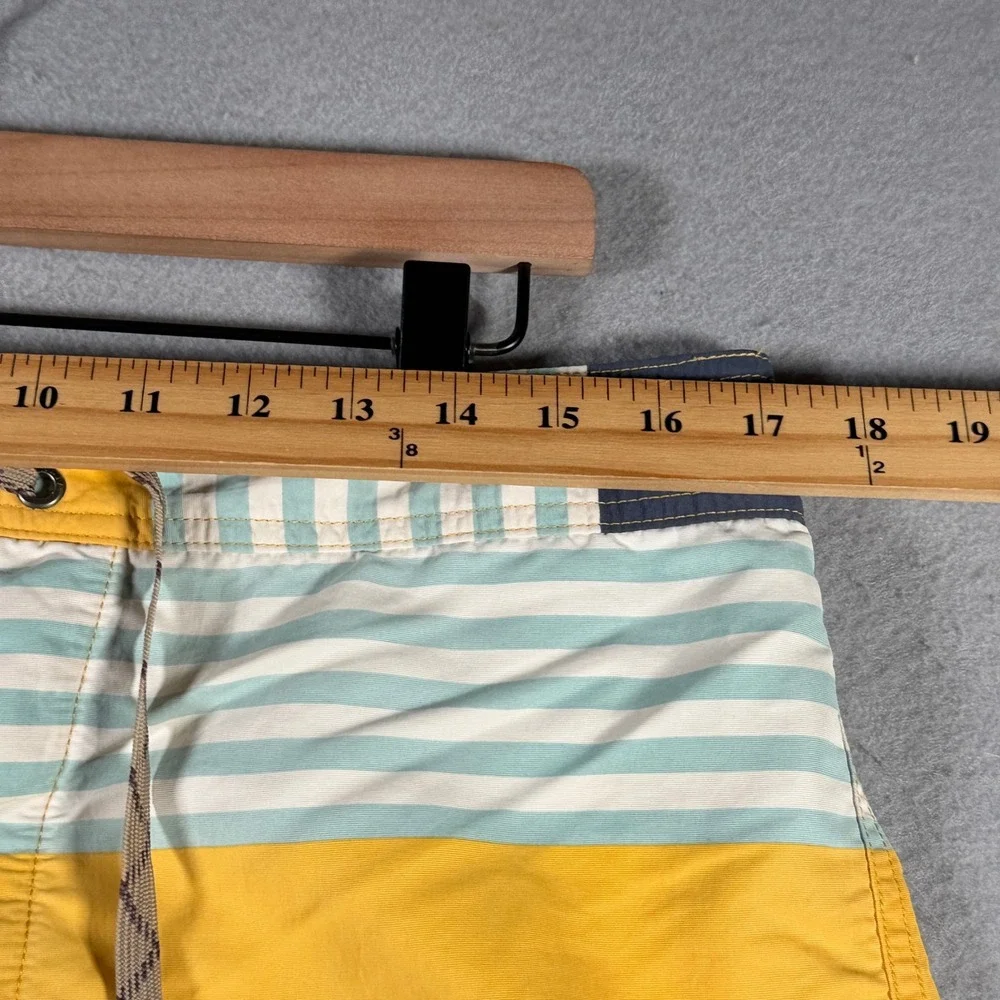 Patagonia Mens Striped Board Shorts Size 34 Yellow Navy Blue‎ Swim Trunks 86556